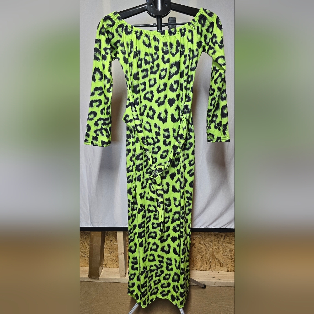 Vibrant Green Leopard Print Dress